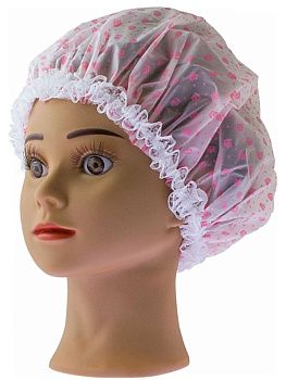 Шапочка для душа Weisen WSDB-02 белая с розовыми цветами, с кружевом