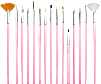 Набор кистей для дизайна ногтей Weisen  WS-1012, розовый, 15 шт
