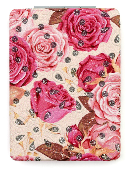 Фото Зеркало компактное Weisen WSPK-141-5 Розы, прямоугольное, 8,5х6,2 см (Зеркала карманные)