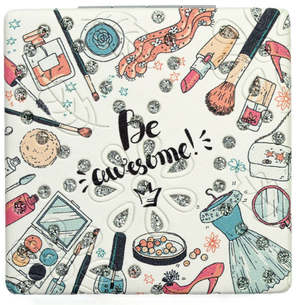 Фото Зеркало компактное Weisen WSPK-137-3 Beauty time, квадратное, 7,2х7,2 см (Зеркала карманные)