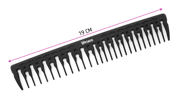 Фото Гребень Weisen CB122 комбинированный, с редкими зубцами, карбон, 19 см, черный (Гребни)