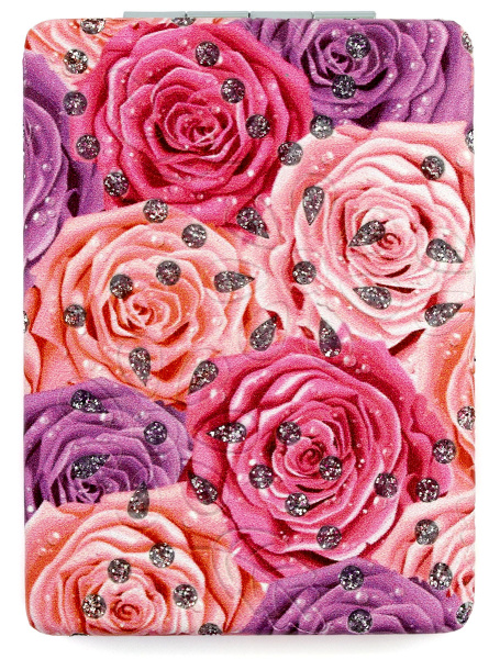 Фото Зеркало компактное Weisen WSPK-141-4 Розы, прямоугольное, 8,5х6,2 см (Зеркала карманные)